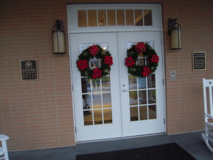 Front Engrance with wreaths and signs
